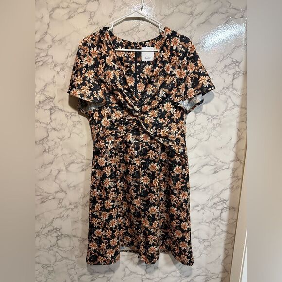 NEW ACLER Size 10 Tippet Midi Dress Flutter Sleeve Half Lined Floral Satin - Picture 4 of 16